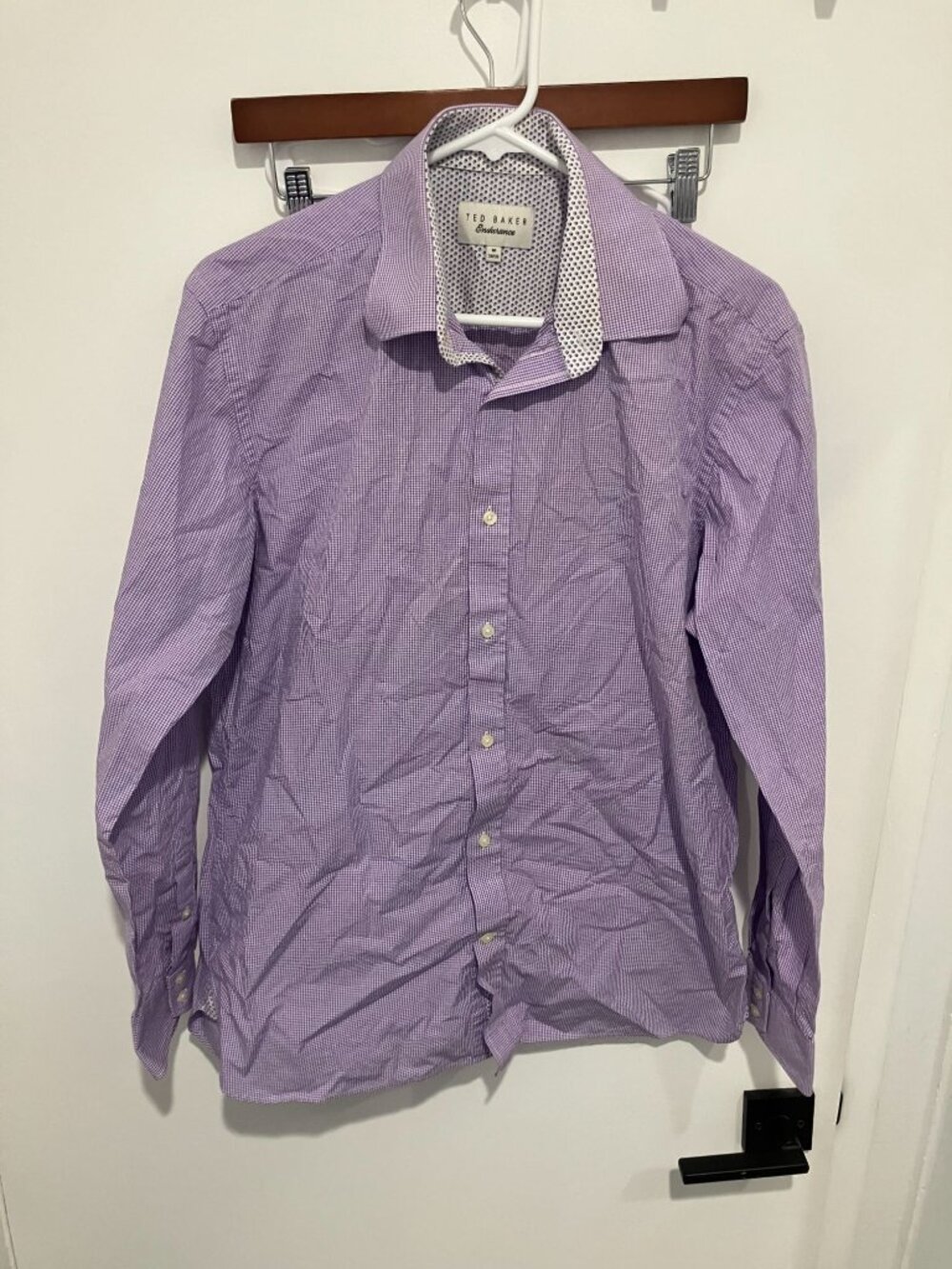 Ted Baker Endurance Mens 16-34/35 Dress Shirt Purple Micro Check Long Sleeve